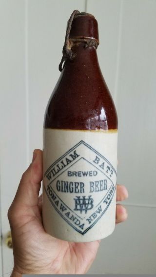 Rare Ny - 127 William Batt Ginger Beer Tonawanda Ny Stoneware Bottle