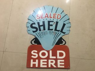 Porcelain Shell Motor Oil Sign Size 17.  5 " X 24 " Inches 2 Sided