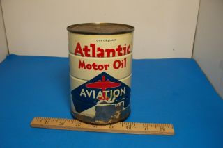 Atlantic Aviation Motor Oil Full Quart Metal Tin Can Mobil Gulf