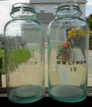 Pair Half Gallon Blue Aqua W W Lyman Mason Fruit Canning Jar 1 Bid Buys Both 12