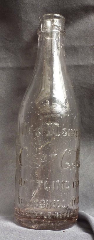 Iowa Coca Cola Bottle - Straight Side - Script - Des Moines - Hand Blown - C.  1910s