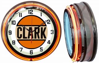 Clark Gasoline Gas Oil Vintage Logo 19 " Double Neon Clock Orange Neon Chrome