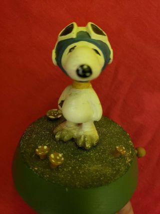 Vintage Peanuts Snoopy Flying Ace Anri Wooden Music Box Made In Italy 1972