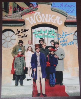 11 " X 14 " Willy Wonka Exterior Scene Autographed (signed) By Five,  Bonuses