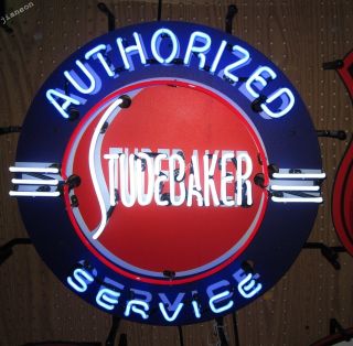 Huge 24 " X24 " Studebaker Authorized Service Auto Car Dealer Real Neon Sign Light