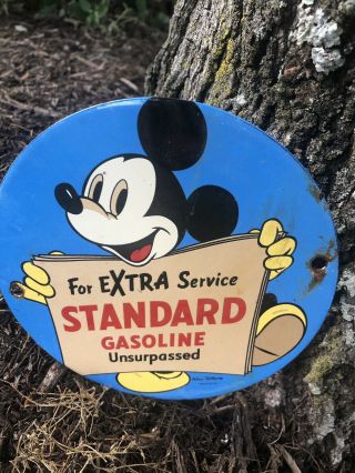 Vintage Mickey Standard Oil Porcelain Sign Marked “walt Disney Studio 1958”
