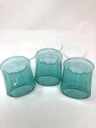 Vintage Luminarc Teal Blue 10 Panel Glasses France 500 12 oz Set of 3 with Lids 8