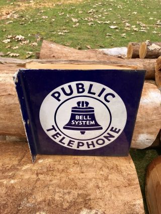 Vintage Public Telephone Bell System Pay Phone Double Sided Porcelain Sign 11x11