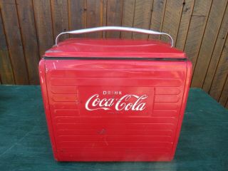 Old 1950s Red Coca Cola Cooler Chest W/ Lid Drink Soda