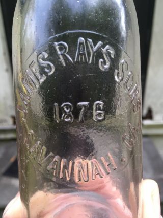 Antique Blob Top Savannah Ga Soda Bottle James Rays Sons 1876 Raised Slug Plate