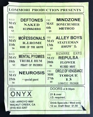 Deftones Ultra Rare Early Concert Poster 