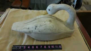Vtg Life Size Hand Carved Wooden Long Neck Goose