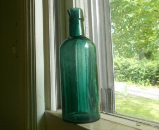 Deep Teal Blue Green Ink Bottle With Pour Spout Lip 1880 Great Color