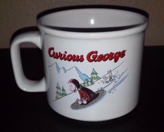Curious George Mug Cup Sliding Sledding Winter Snow Monkey Soup Bowl Mifflin Guc