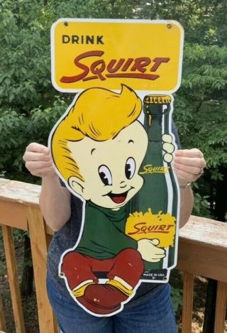 Vintage Squirt Soda Porcelain Sign,  Gas Station Pump Plate,  Gasoline