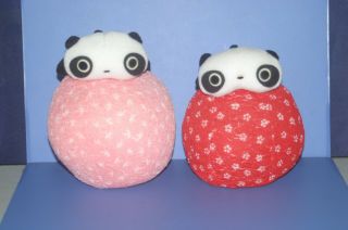 San - X Tare Panda On The Ball Plush Dolls Red & Pink Set 4.  8 " &5.  2 "