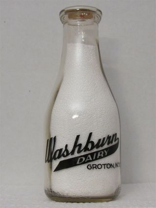 Trpq Milk Bottle Washburn Dairy Farm Groton Ny Comical Milkman Picture 1947 Rare