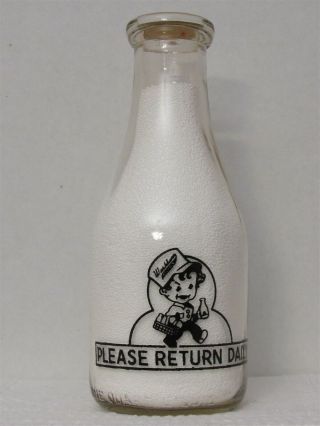 TRPQ Milk Bottle Washburn Dairy Farm Groton NY COMICAL MILKMAN PICTURE 1947 RARE 2