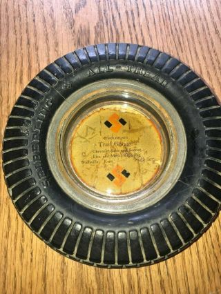 Vintage Seiberling Tire All Tread Advertising Ashtray With Glass Insert (rare)