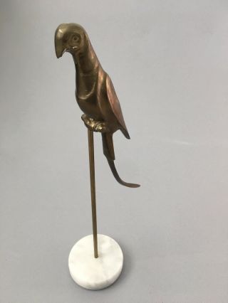 Vintage Brass Parrot Perched On Stand 15 Inch Bird Decor Mid Century