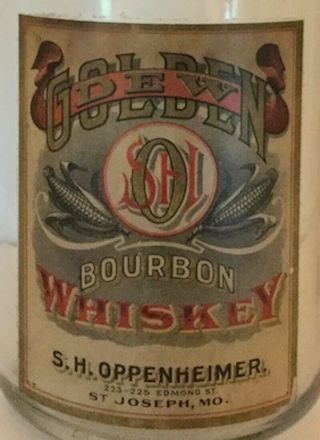 St.  Joseph,  Mo.  S.  H.  Oppenheimer one half gallon Bourbon Whiskey bottle 1910 - 17 2