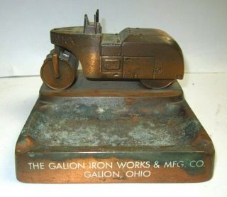 Antique Galion Iron Ohio Roll - O - Matic Steam Roller Ashtray Advertising