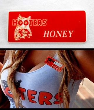 Honey Hooters Girl Uniform Name Tag Pin Badge Holiday Costume Lingerie Extra