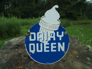 Old Vintage 1957 Dairy Queen Ice Cream Porcelain Sign Advertising