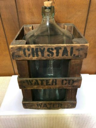 RARE ANTIQUE 5 GALLON GLASS WATER BOTTLE WITH ANTIQUE CRATE 3