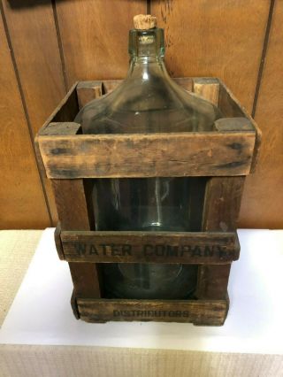 RARE ANTIQUE 5 GALLON GLASS WATER BOTTLE WITH ANTIQUE CRATE 4