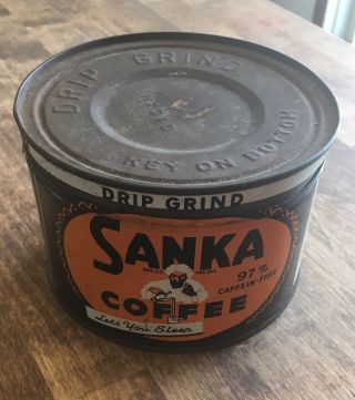 Vintage Coffee Tin Can SANKA COFFEE 1 lb with lid 4