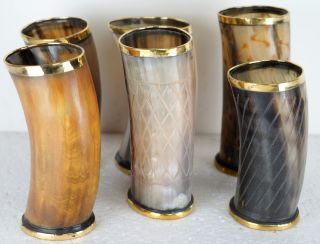 Set Of Six Viking Drinking Antique Designer Horn Cup Mug For Beer Wine Mead Ale