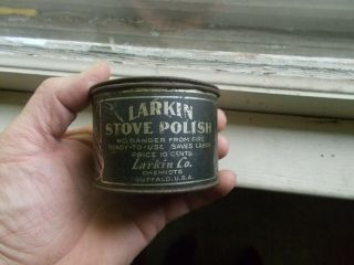 Larkin Stove Polish Tin Can Scarce Early 1900 Gold & Black Can With Lid