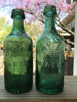 M - Mineral Water.  Green,  Iron Pontiled Bottles From (unknown City/state)