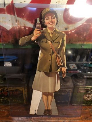 Vintage Coca Cola Service Girl 17”tall Cardboard Stand Up Store Display