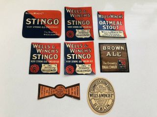 Bundle 8 Wells & Winch Ltd Guinness Stout Stingo Brown Ale Beer Bottle Labels