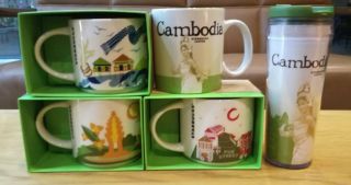 4 Starbucks Mug Cambodia Coffee Cup & A Tumbler 12 Oz /35 Global Icon
