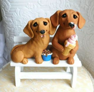 Dachshund Pair Summer Ice Cream Day Sculpture Clay By Raquel At Thewrc