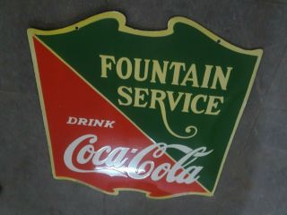 Porcelain Coca Cola Fountain Service Enamel Sign Size 22.  5 " X 25 " Inches 2 Sided