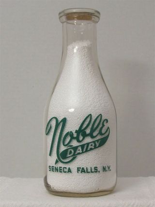 TRPQ Milk Bottle Noble Dairy Farm Seneca Falls NY SENECA COUNTY BASEBALL PLAYER 2