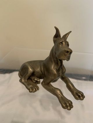 Pewter Great Dane Sculpture Figurine " Lying Puppy " By V Perry Gardiner