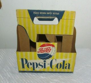 Vintage 1950 ' s Pepsi Cola Cardboard 6 Pack Soda Bottle Carrier Caddy Advertising 2