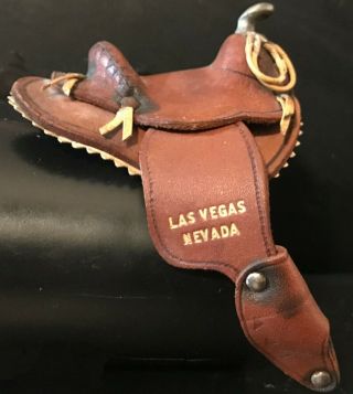 Vintage Las Vegas Souvenir Miniature Leather Western Saddle - 40s/50s