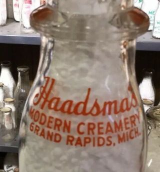 Haadsma’s Modern Creamery Pyro Milk Dairy Bottle Grand Rapids Mi Michigan Mich