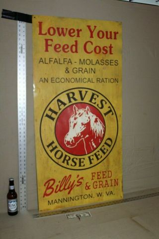 Scarce Large 48 " Harvest Horse Farm Feed Painted Metal Sign Grain Bill 