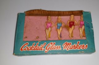 Sexy Vintage Pin Up Bathing Beauty Figural Bar Cocktail Glass Drink Marker Set