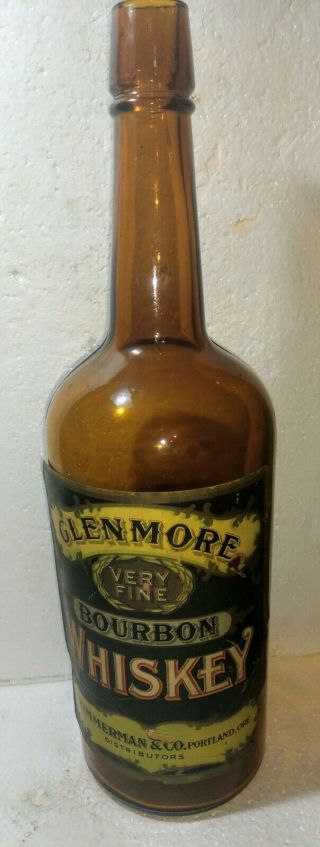 Glenmore Bourbon Whiskey Bottle W/ Paper Label From Portland,  Oregon