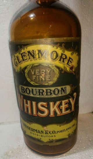 Glenmore Bourbon Whiskey Bottle w/ Paper Label from Portland,  Oregon 2