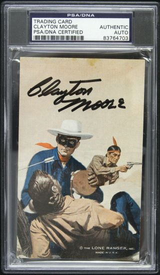 1949 - 1957 Clayton Moore The Lone Ranger Signed Trading Card (psa/dna Slabbed)