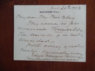 1923 Edith Kermit Roosevelt Signed Inscribed Note Mrs Theodore Roosevelt Name